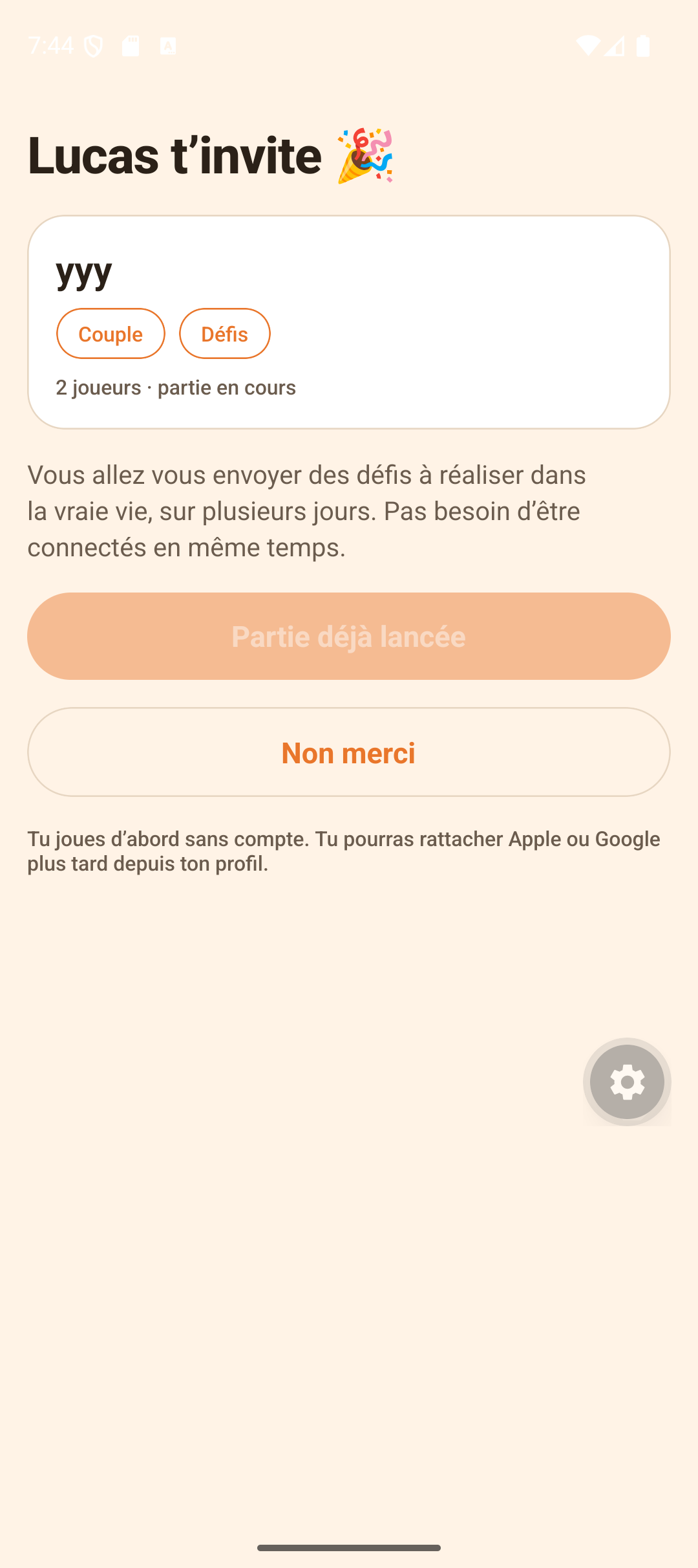 Lien d’invitation à partager