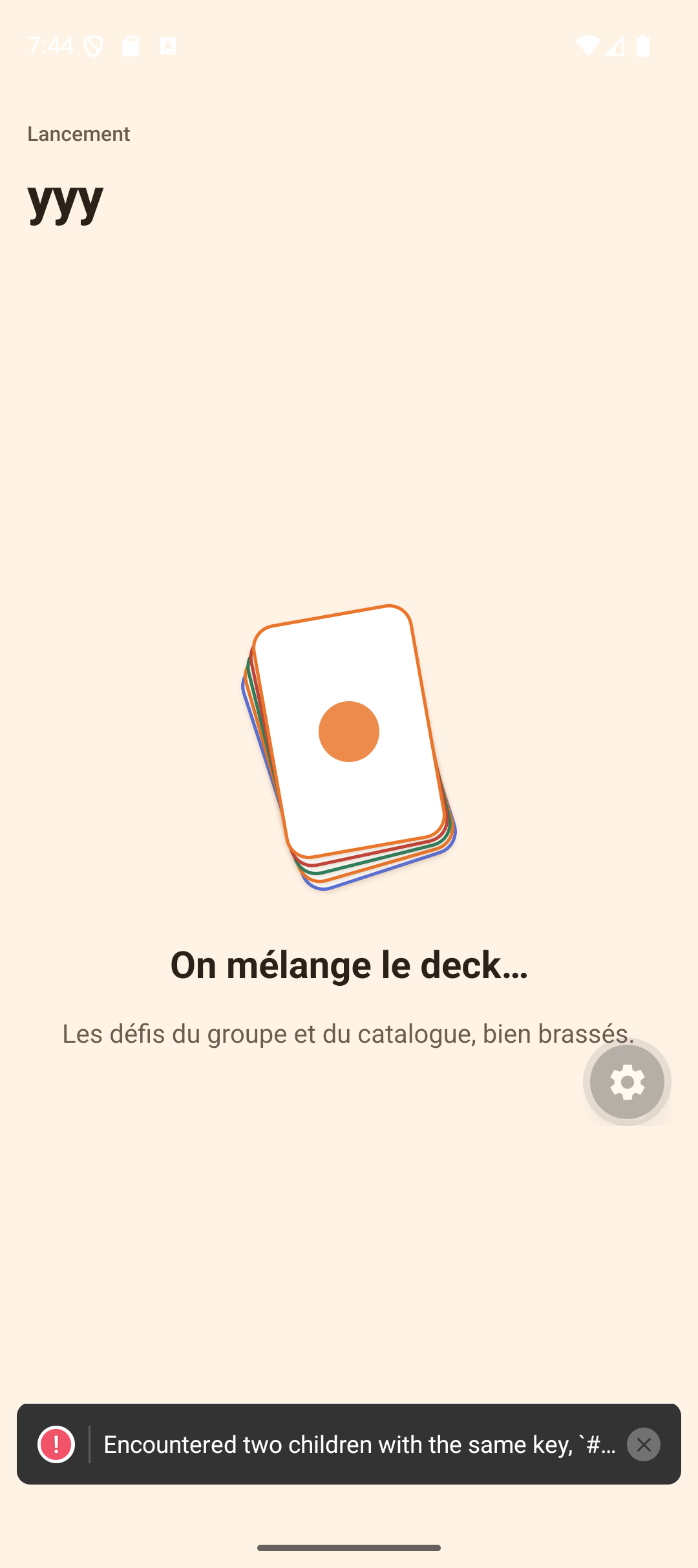 Écran de distribution : le deck est mélangé